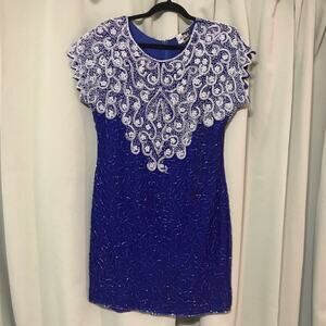 Carina Vintage 1980s Royal Blue Beaded Dress